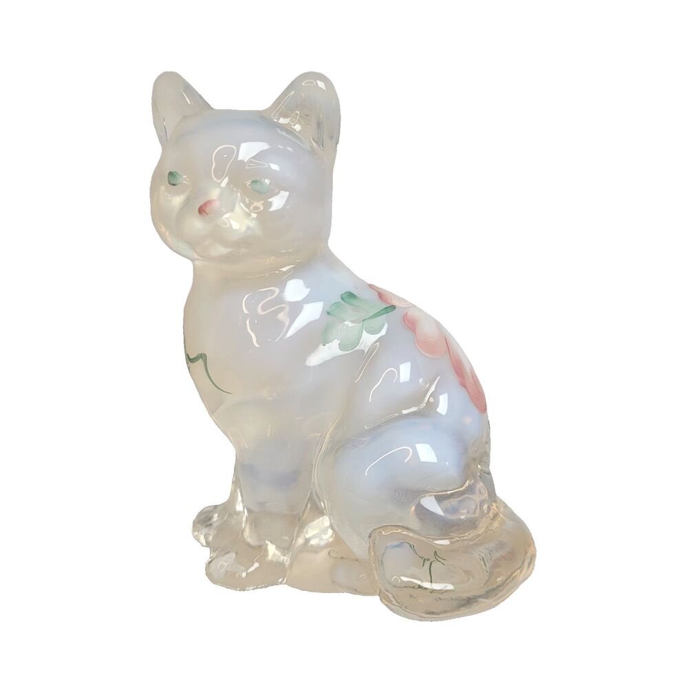 Fenton Hand Painted RARE Lynn Fenton Signed Opalescent Sitting Cat Figurine